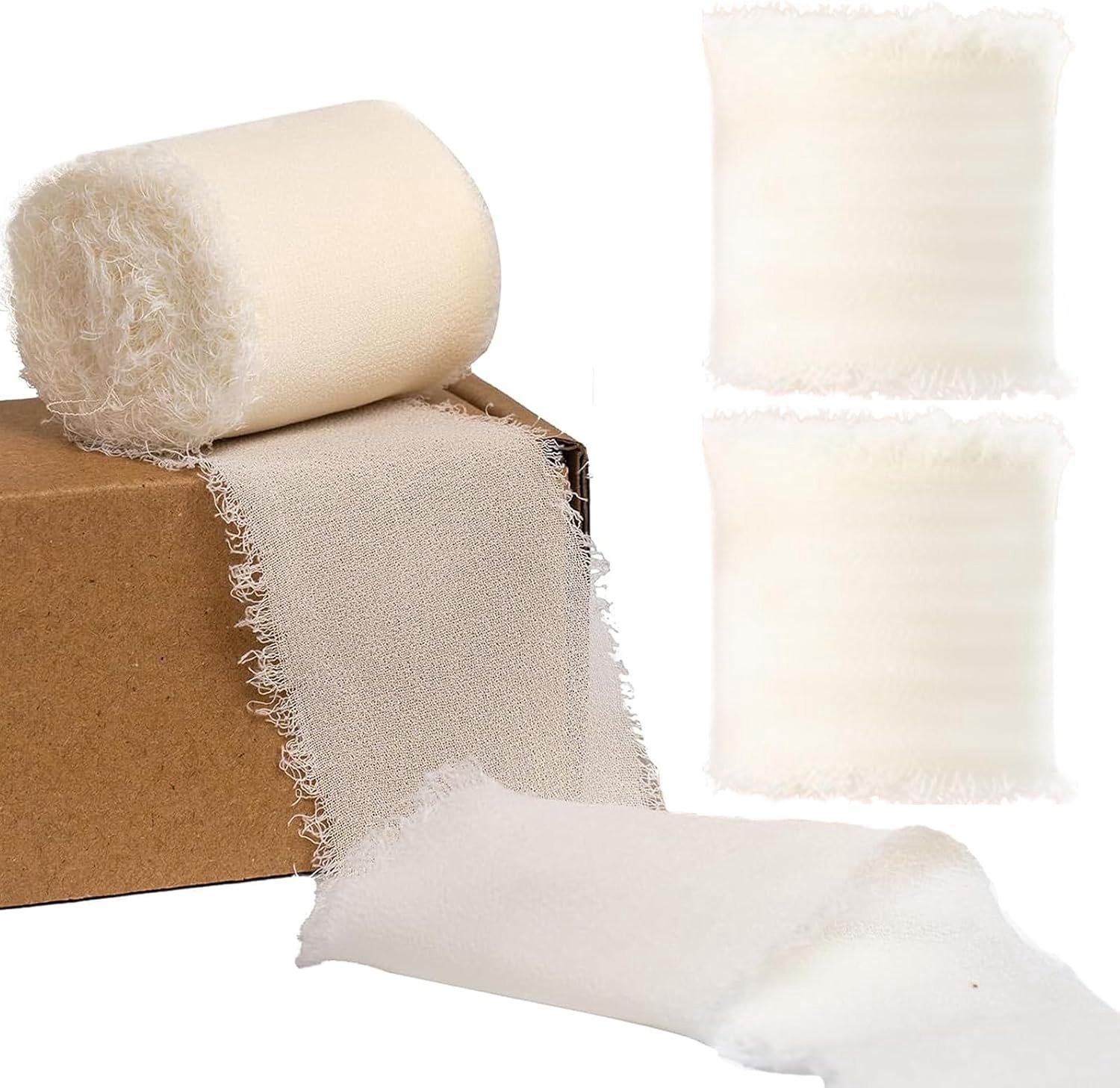 Lint, 3 rollen 5 m chiffon linten, stoffen lint met franjes, brede handgemaakte linten voor handwerk, bloemboeketten, geschenkverpakking