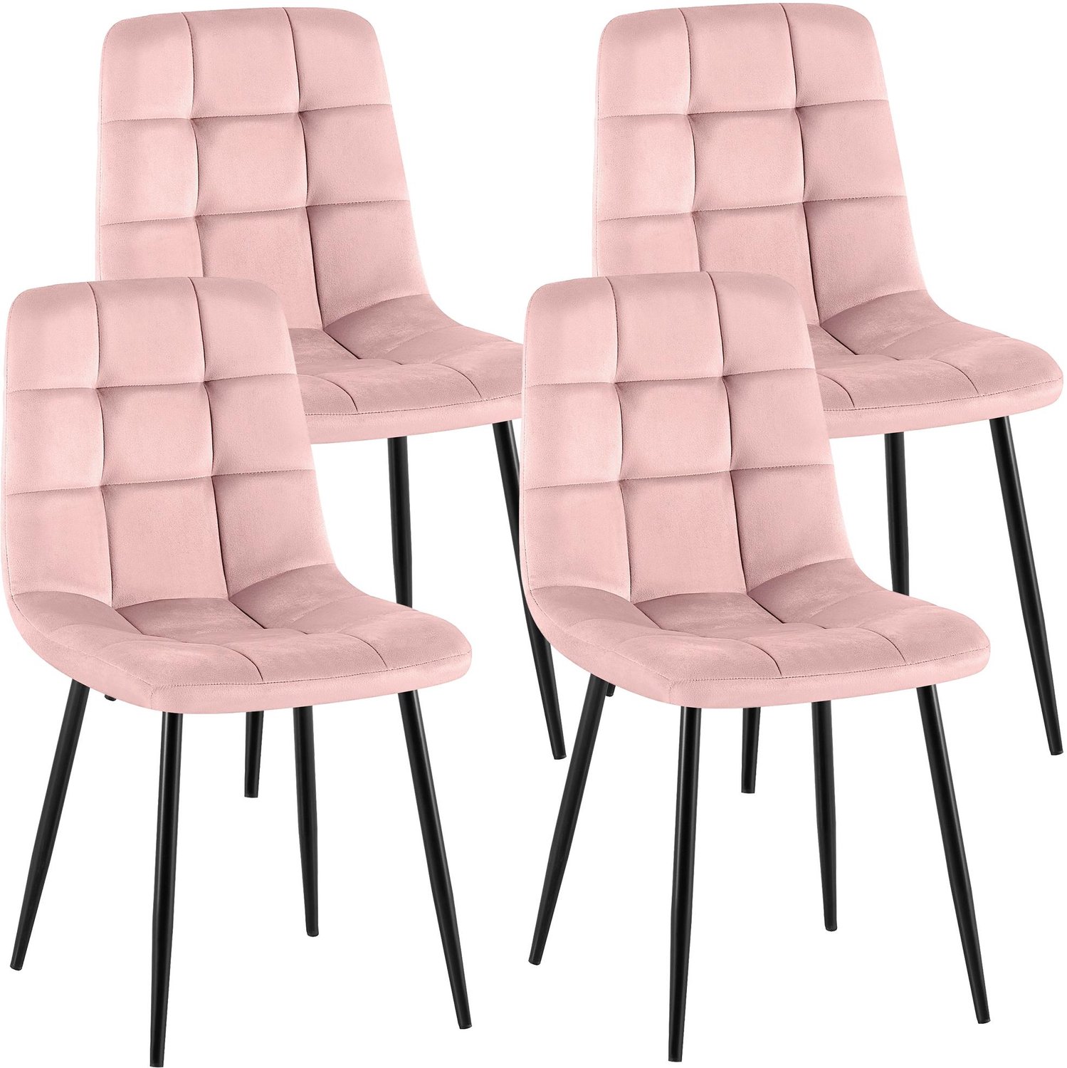 Luxe Comfort Eetkamerstoelen - Set van 4 - Roze Fluweel/roze