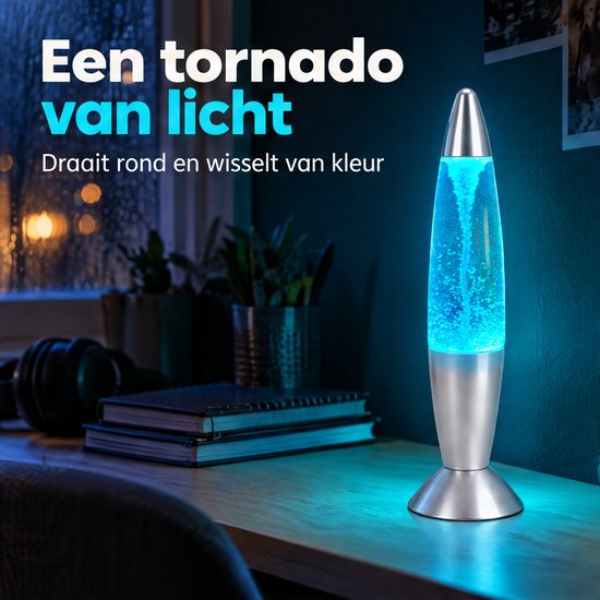 Cheqo® Tornado Lamp Kleurveranderend - Tornado Lavalamp - LED Sfeerlamp - Nachtlampje - LED Tafellamp - Moodlamp - Lamp op USB en Batterijen - Snoezellamp - Kinderlamp - Feestverlichting - Decoratieve Verlichting - Kinderkamer Decoratie — afbeelding 2