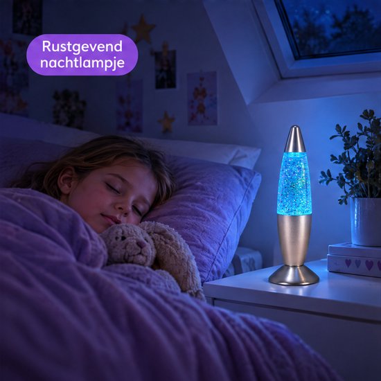 Cheqo® Glitterlamp - Lavalamp - Kleur Veranderend - Kleurwisselend - Sfeerlamp - Nachtlamp - Kinderlamp - Tafellamp met Glitters - Sfeerlicht - Multicolor - Zilver - Cadeau voor Kinderen - Meisjes en Jongens - Slaapkamer - Kinderkamer — afbeelding 5
