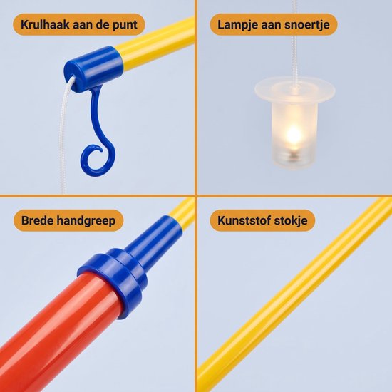 Cheqo® Lampionstokje 50 cm met LED Lichtje - Sint Maarten - Lampion Lampje - 11 November - Lantaarnstok - voor Kinderen - Warm Wit - Halloween - Kinderfeestje - Inclusief Batterijen — afbeelding 4