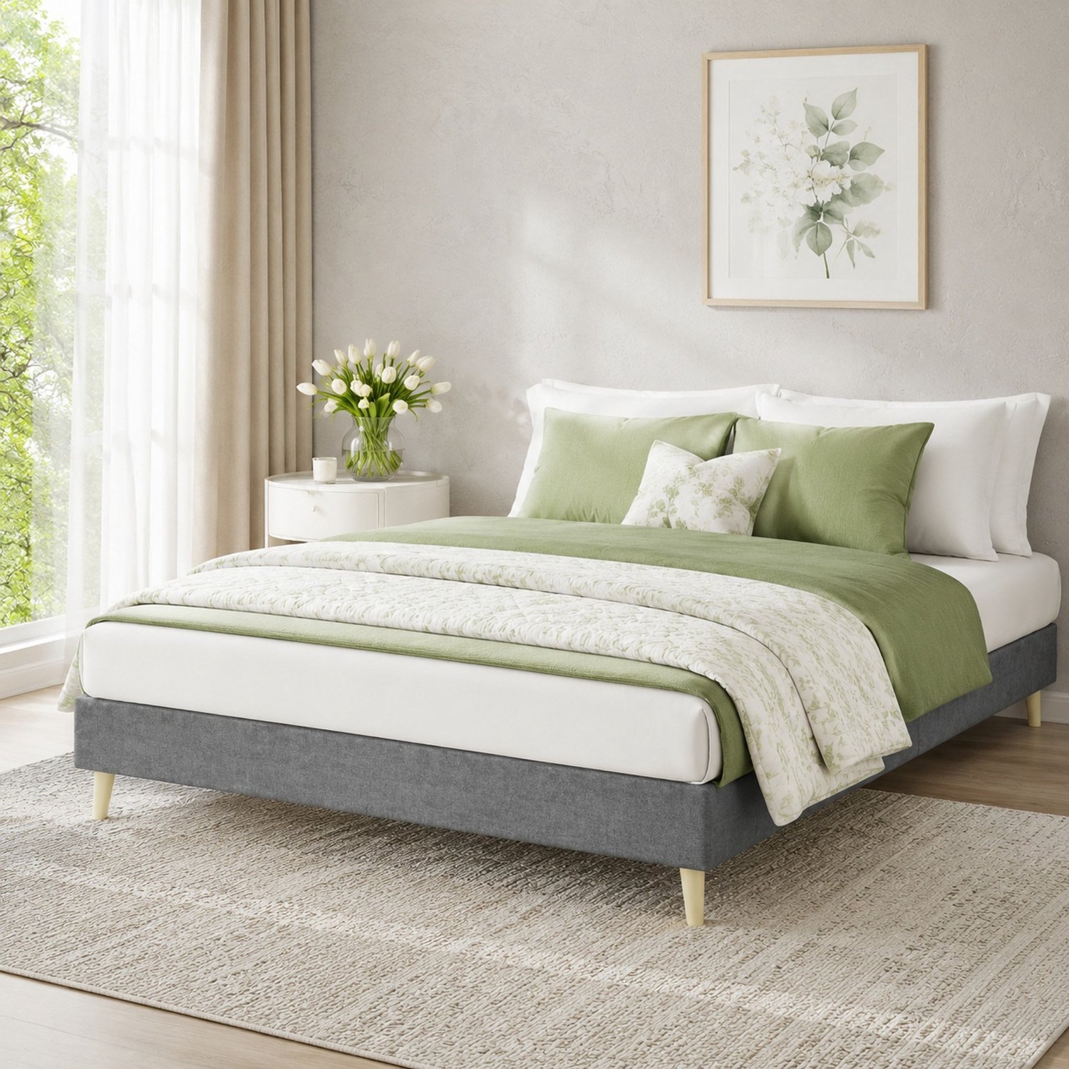 CHICFURN Tweepersoonsbed 140 x 200 cm - stoffen bedframe - grijs