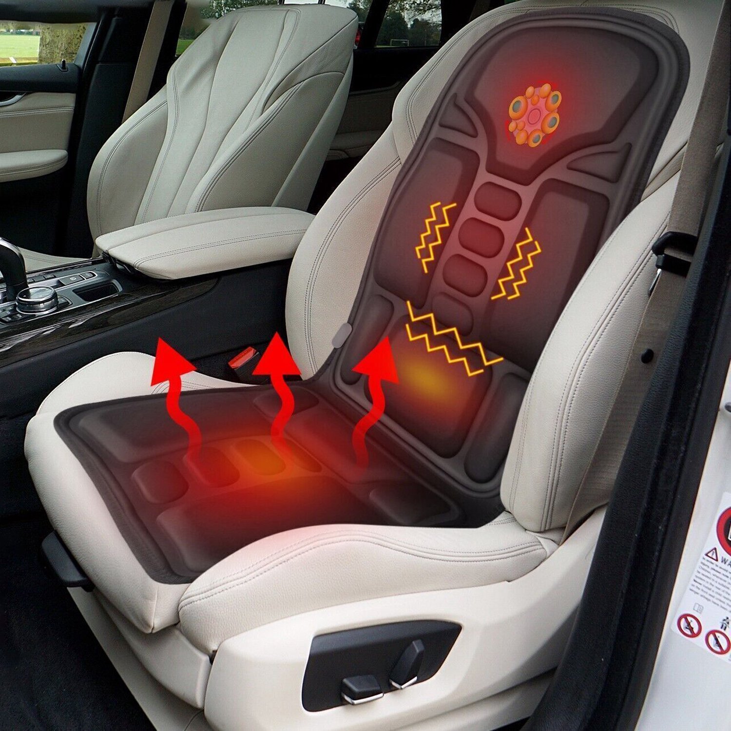 Elektrisch Massagekussen voor Auto en Stoel - Vibratiemassage - 7 Motoren - 8 Standen - 3 Intensiteitsniveaus - Warmtefunctie - Timer 15/30 Min - Voor Rug, Onderrug, Heupen en Bovenbenen – foto 2