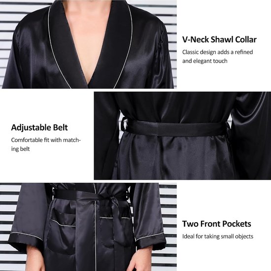 Satijnen kimono badjas lente zomer sjaalkraag nachtkleding klassieke zijden badjas — afbeelding 3
