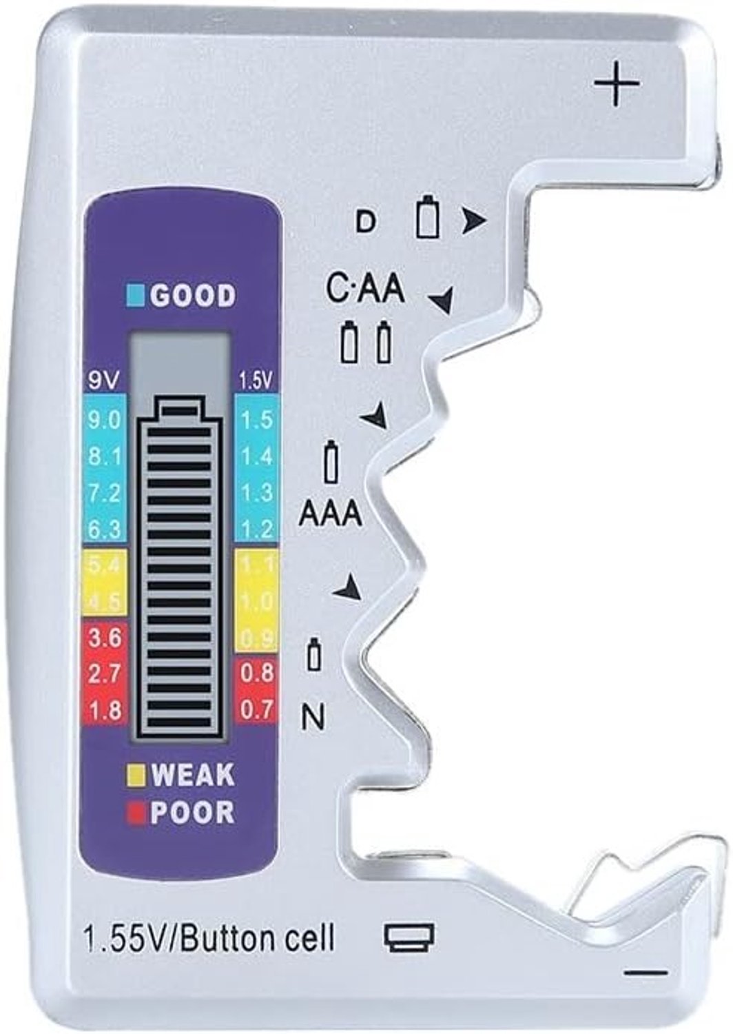 Digitale Batterij Tester - Zilver - Voor AA, AAA, LR44, 9V Batterijen - Capaciteitstester met LCD-display