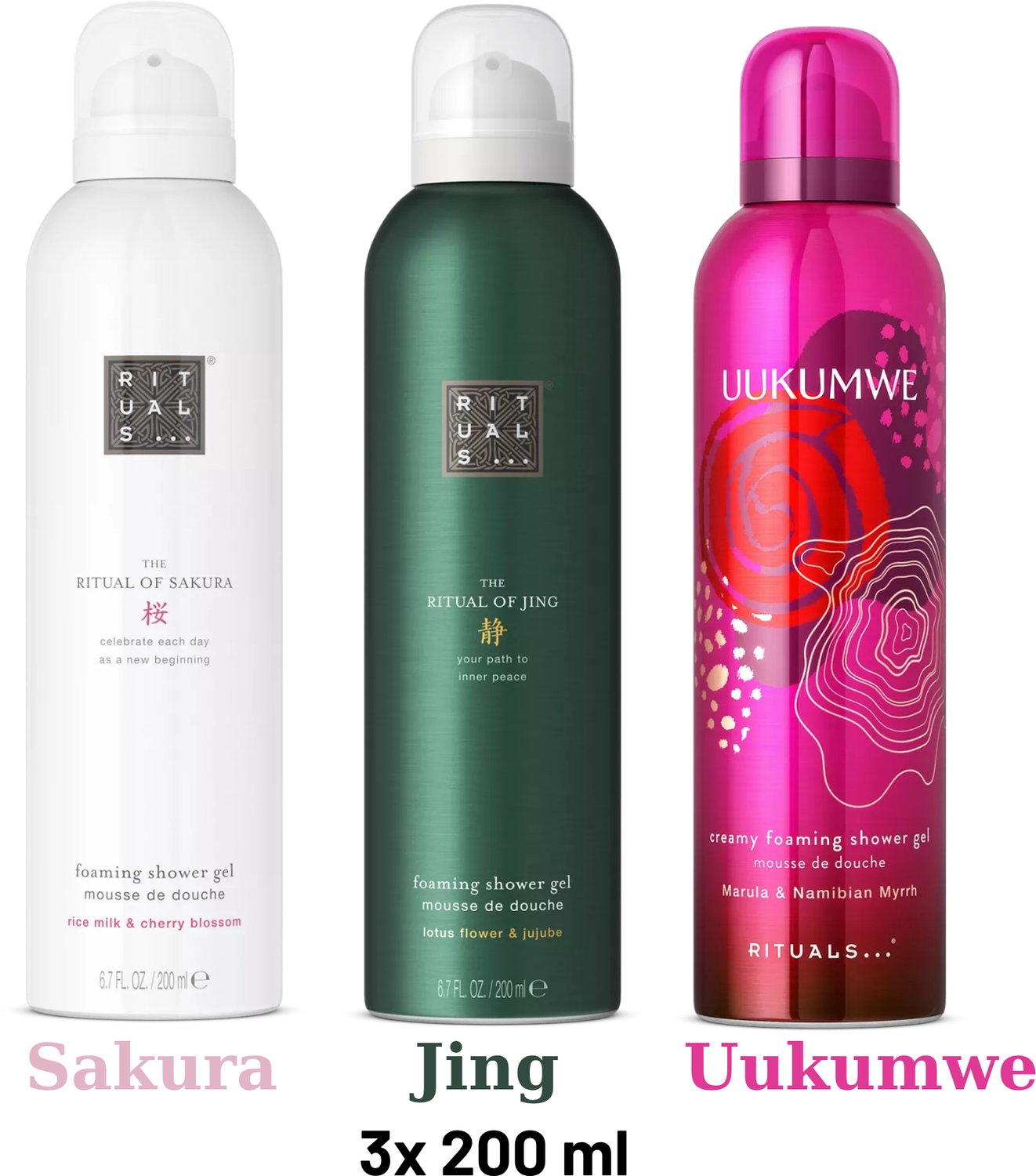 Rituals - Shower Gel Value Pack - Uukumwe 200 ml + Sakura 200 ml + Jing 200 ml - Douchegel - Shower Foam