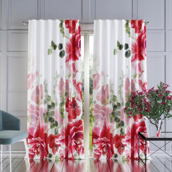 Decoratieve Gordijnstof met Klaprozen Print - 150x250 cm