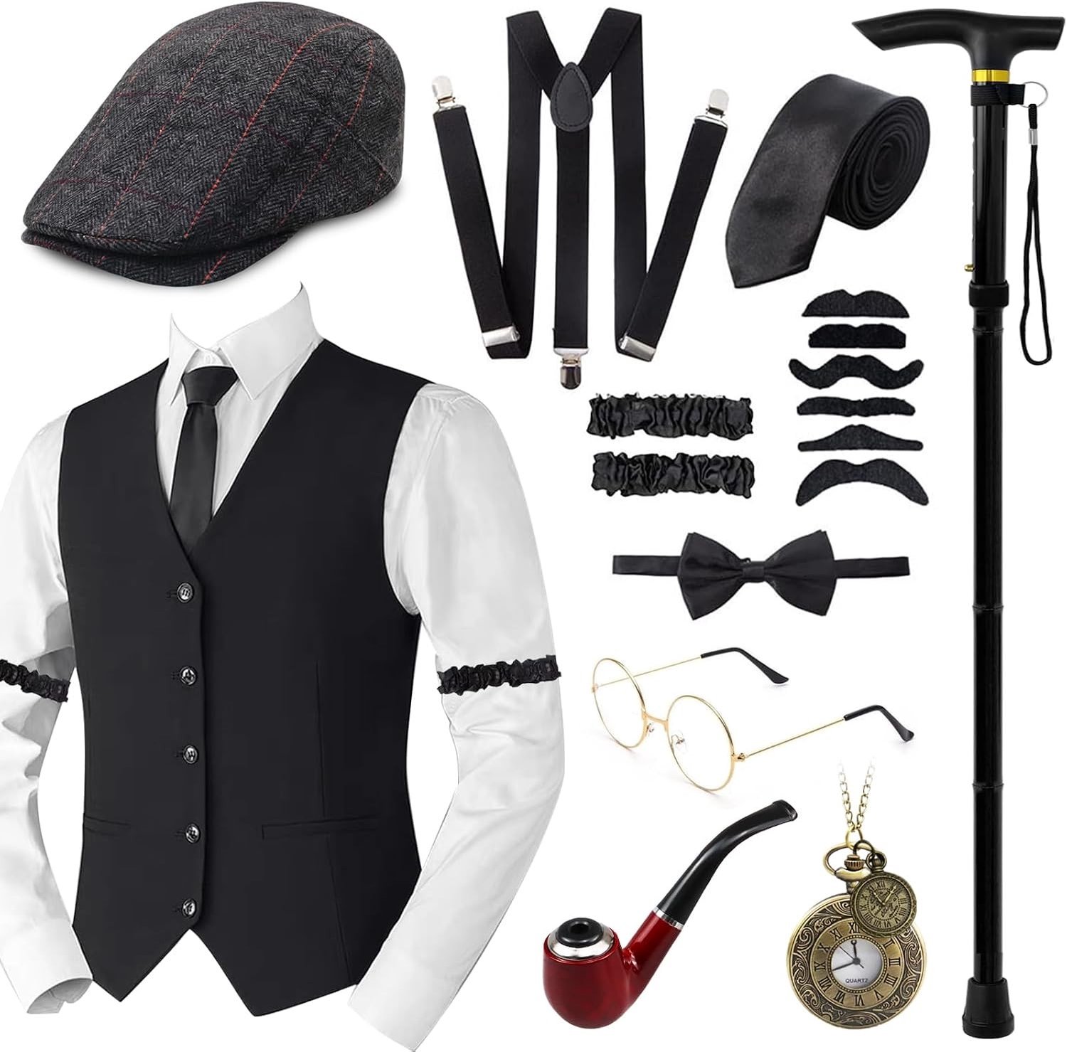 Stijlvol 1920s Gangster Kostuum voor Mannen - Perfect voor Gatsby Feesten, Peaky Blinders Cosplay en Thema Avonden met Accessoires