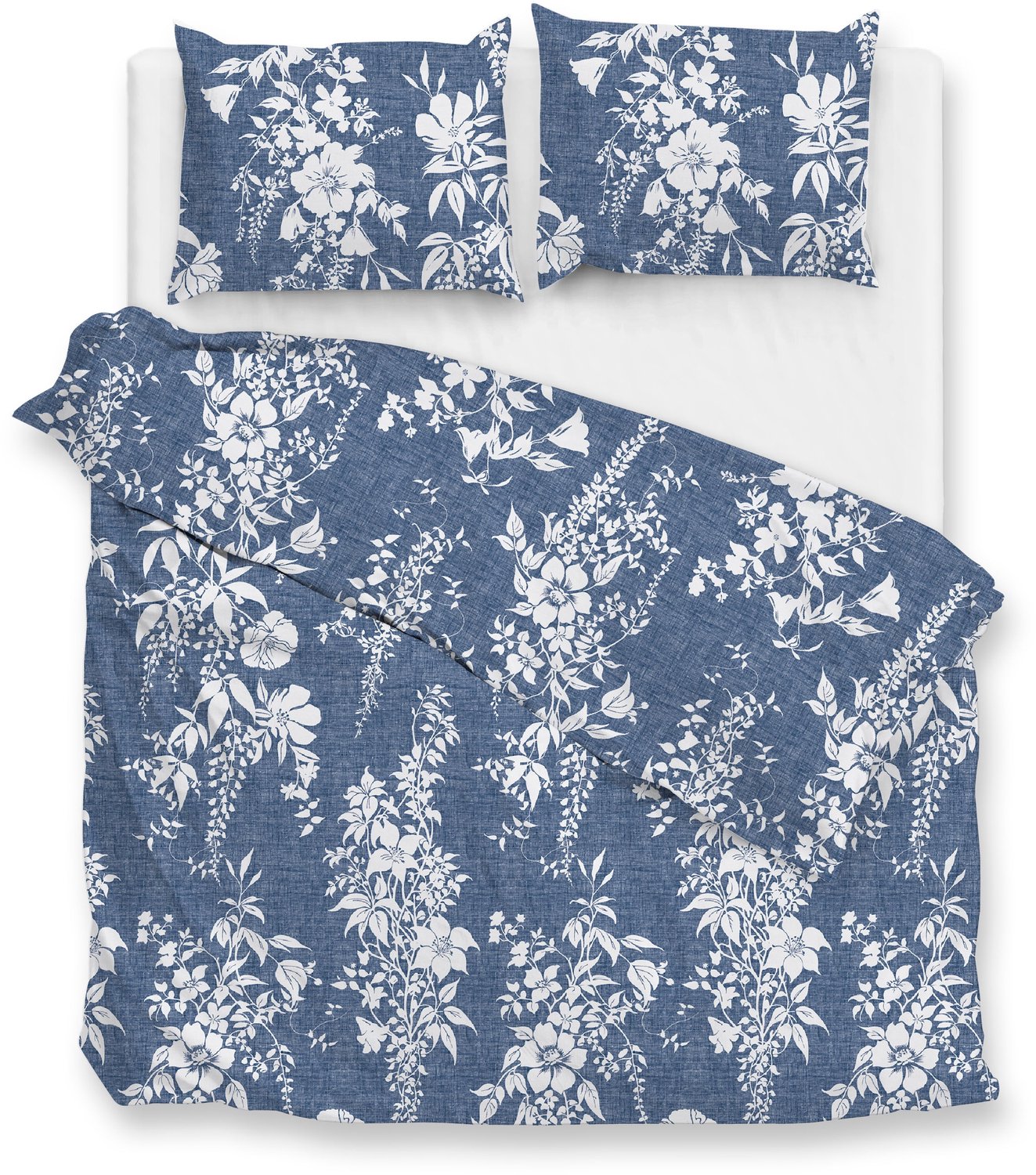 Zohome Dekbedovertrek Ibisco di Lino - Urban Blue - Bloemen - Dekbedovertrek - 100% Katoen, foto 4