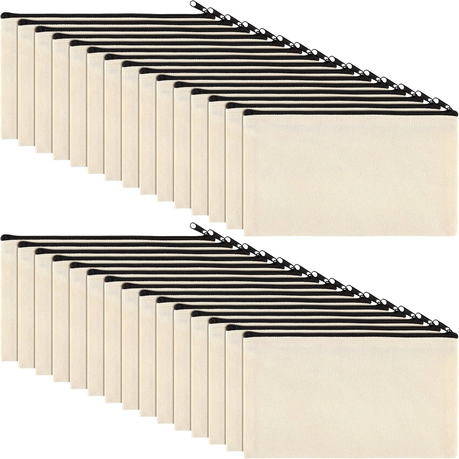 30 stuks blanco etui om te beschilderen, 21 x 12 cm, stoffen etui met zwarte ritssluiting voor documenten en andere kleine voorwerpen