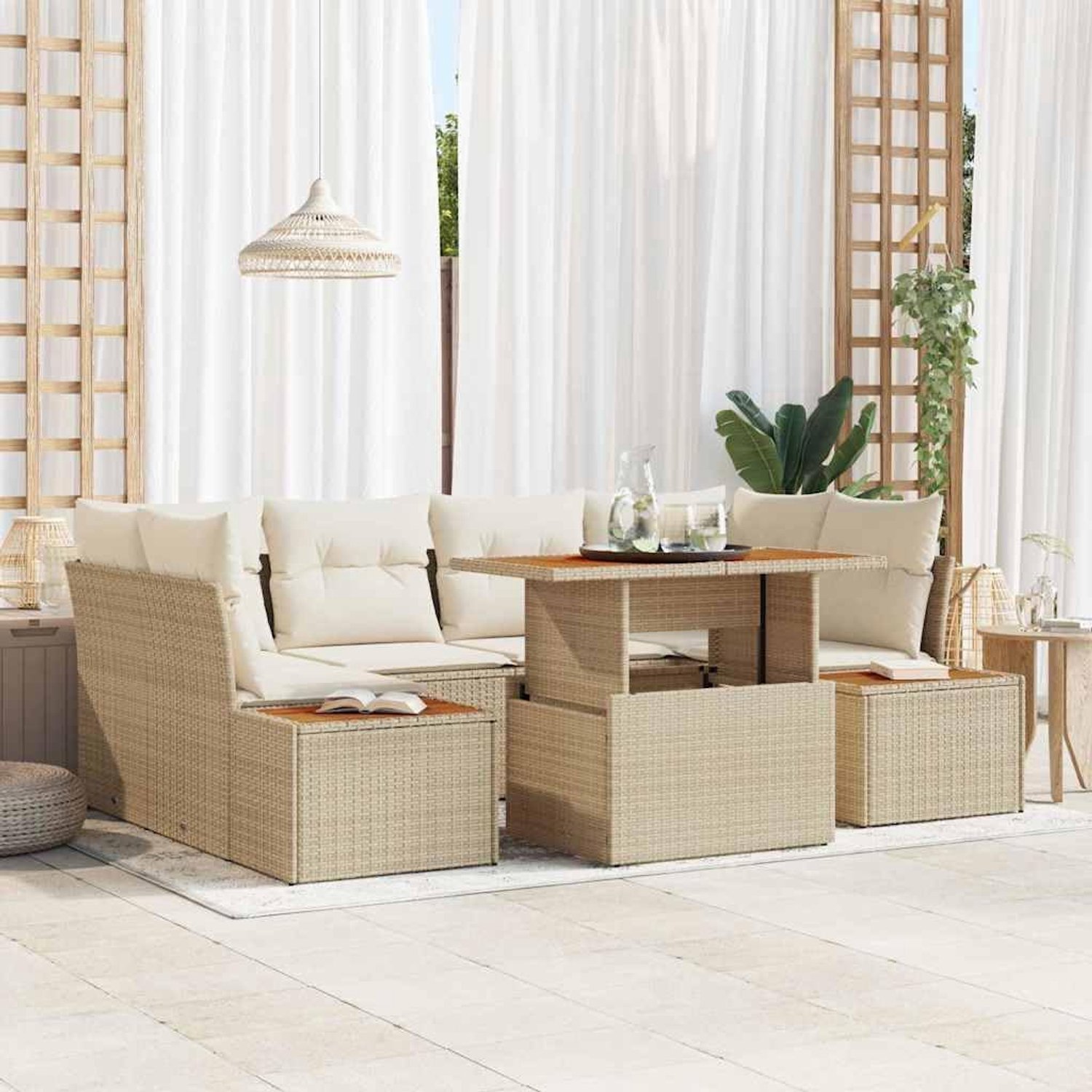 6 persoons eettafel moderne strakke look opslag 7 delig beige wit