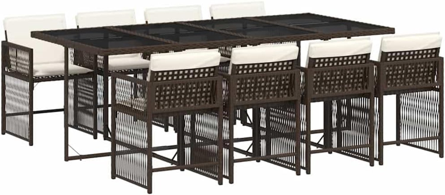 Eetkamerset van PE-rotan, Tuintafel met Stoelen en Kussens, Ruimtebesparende Zitset voor Terras, Balkon, Buitenwoonkamer, Eetkamer (Bruin #31)