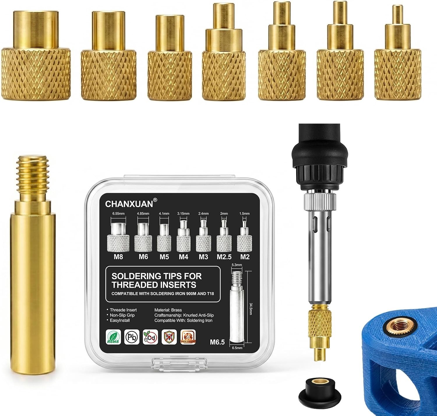 Set van 7 Solder Tips met Adapter en Draad Inserts voor 900M/T18 – Geschikt voor 3D Printen en Kunststofbewerking