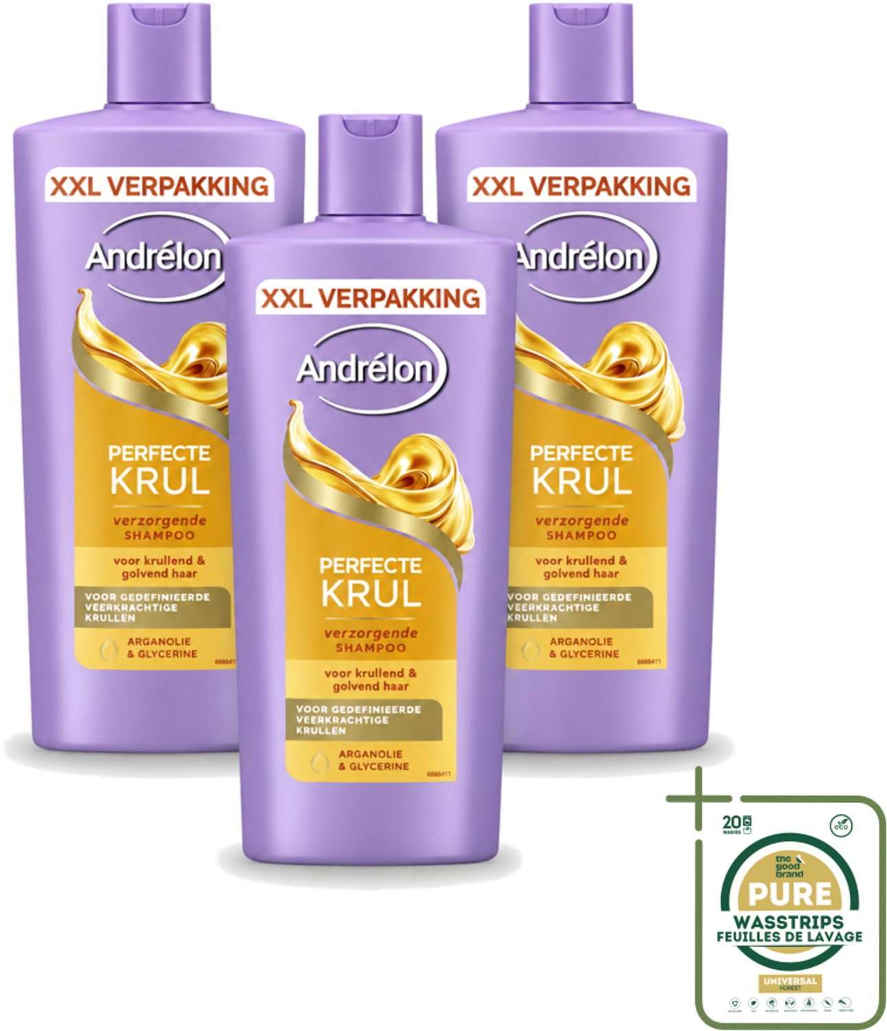 3 x Andrélon – Shampoo – Perfecte Krul – 685 ml - Wasstrips - Krullend Haar - Haar Verzorging - Shampoo - Perfecte Krul - Arganolie