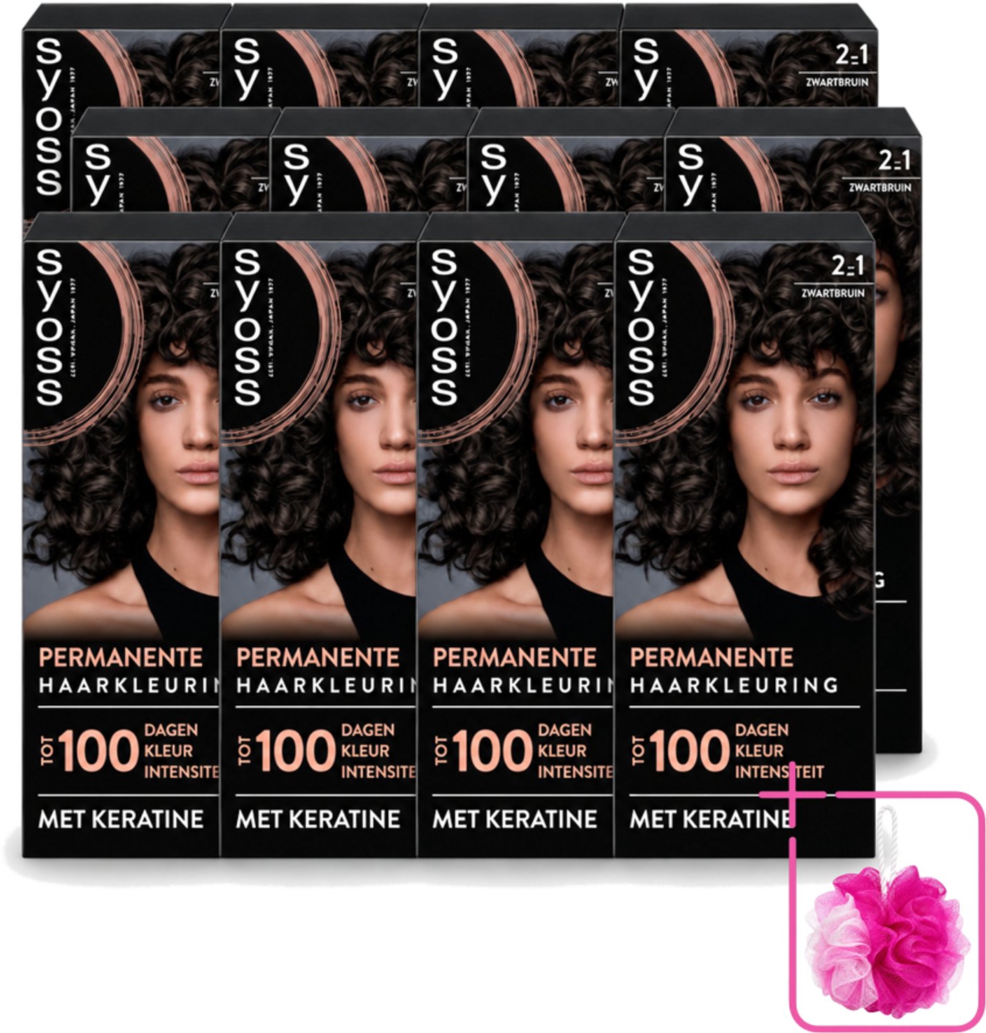 12 x SYOSS - Coloration 2-1 Zwartbruin - Haarverf - Grijsdekking - Vermindert Haarbreuk - Bulkverpakking - Haarkleur - Douchemop - Permanente haarkleuring