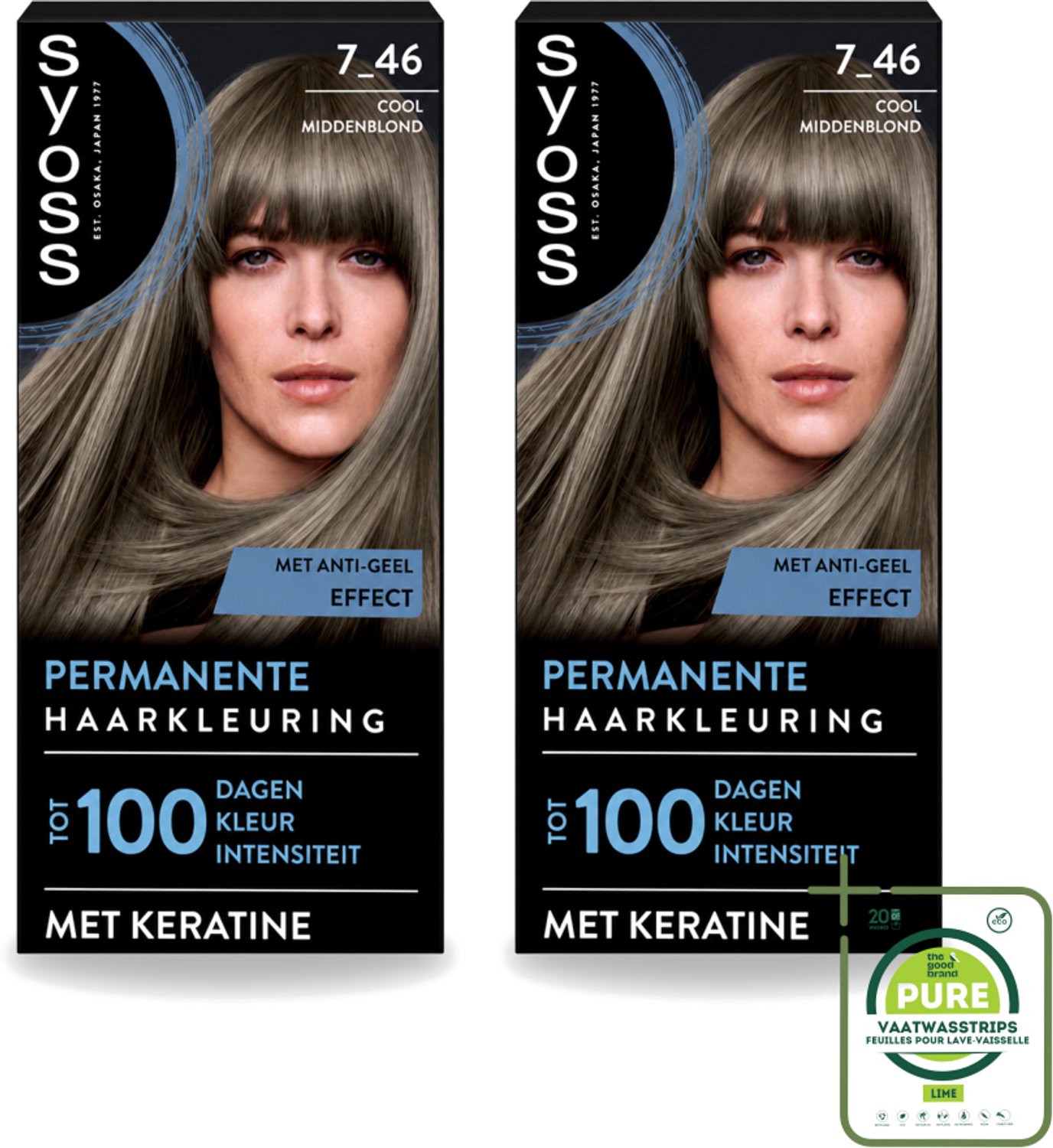 2 x SYOSS - Coloration 7-46 Cool Middenblond - Haarverf - Grijsdekking - Vermindert Haarbreuk - Grootverpakking - Vaatwasstrips - Haarkleur - Permanente Haarkleur - Grijsdekking - Keratine - Haarkleur Krachtig
