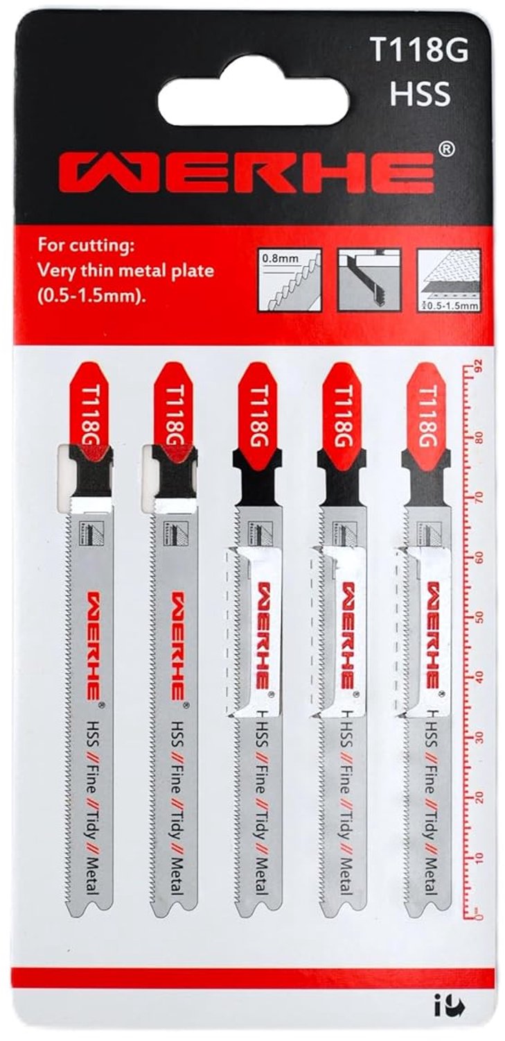 WERHE 5x HSS Decoupeerzaagbladen T118G Metaal 0.5-1.5mm T-Schacht