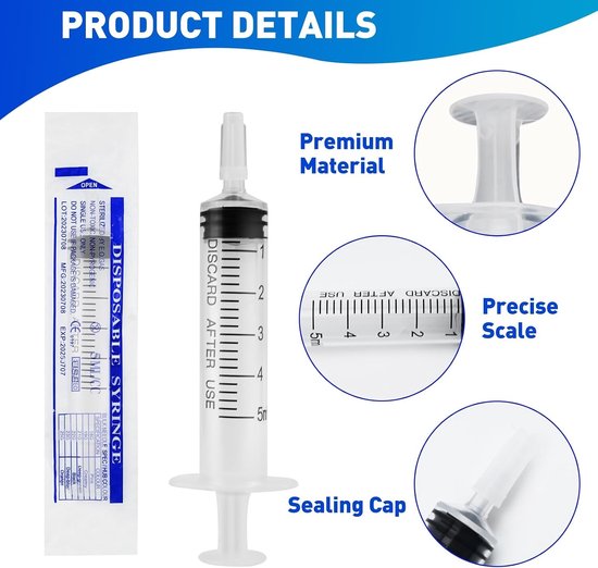32-delige Plastic Spuit met Afsluitdoppen, 5ml Multi-functioneel, Nauwkeurige Schaal, Herbruikbaar en Transparant voor Vloeistofscheiding en Plantenbewatering — afbeelding 2