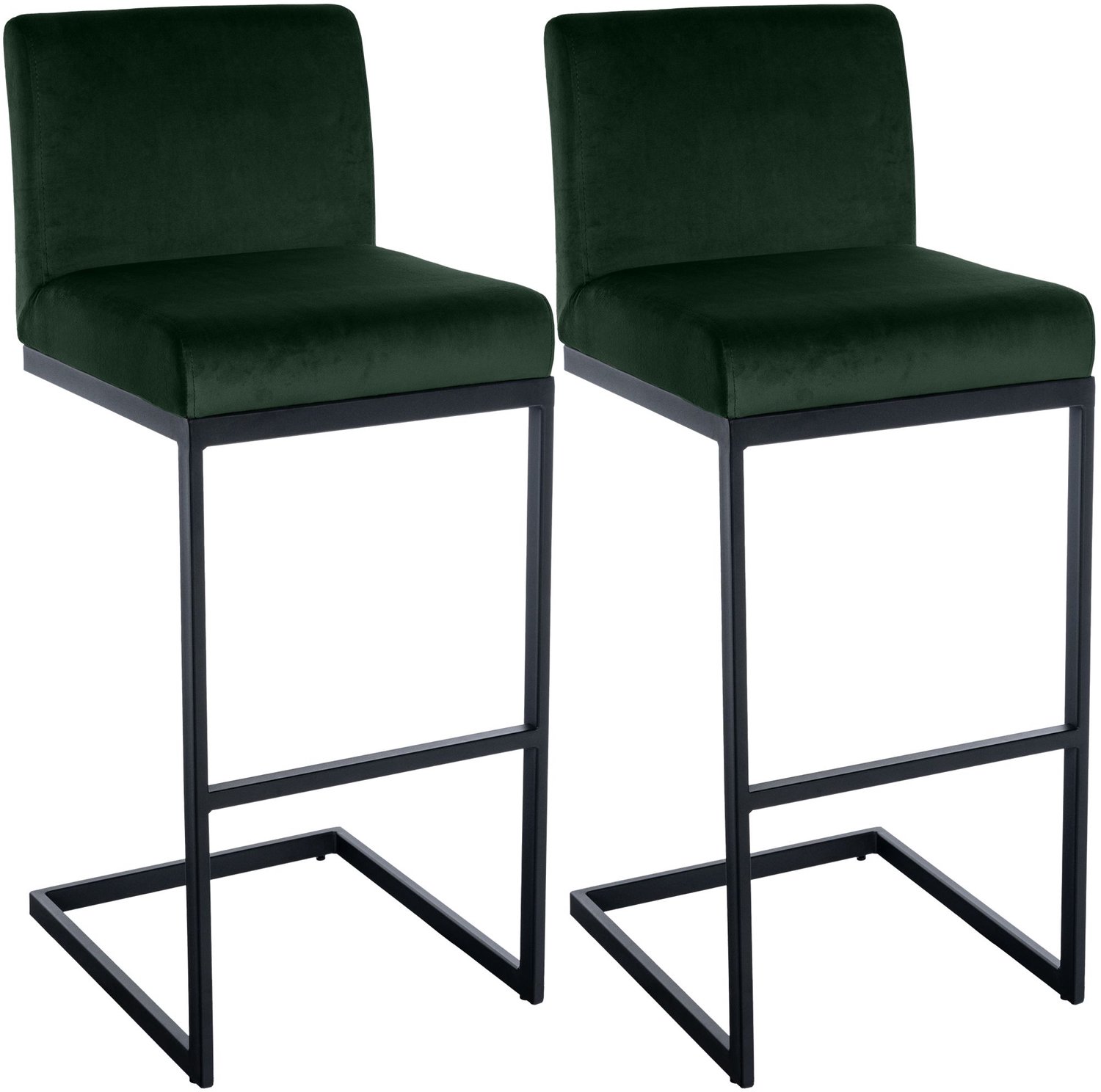 CLP Set van 2 Barkrukken Hopewell - Zwart Metalen Frame - Fluweel - groen/zwart