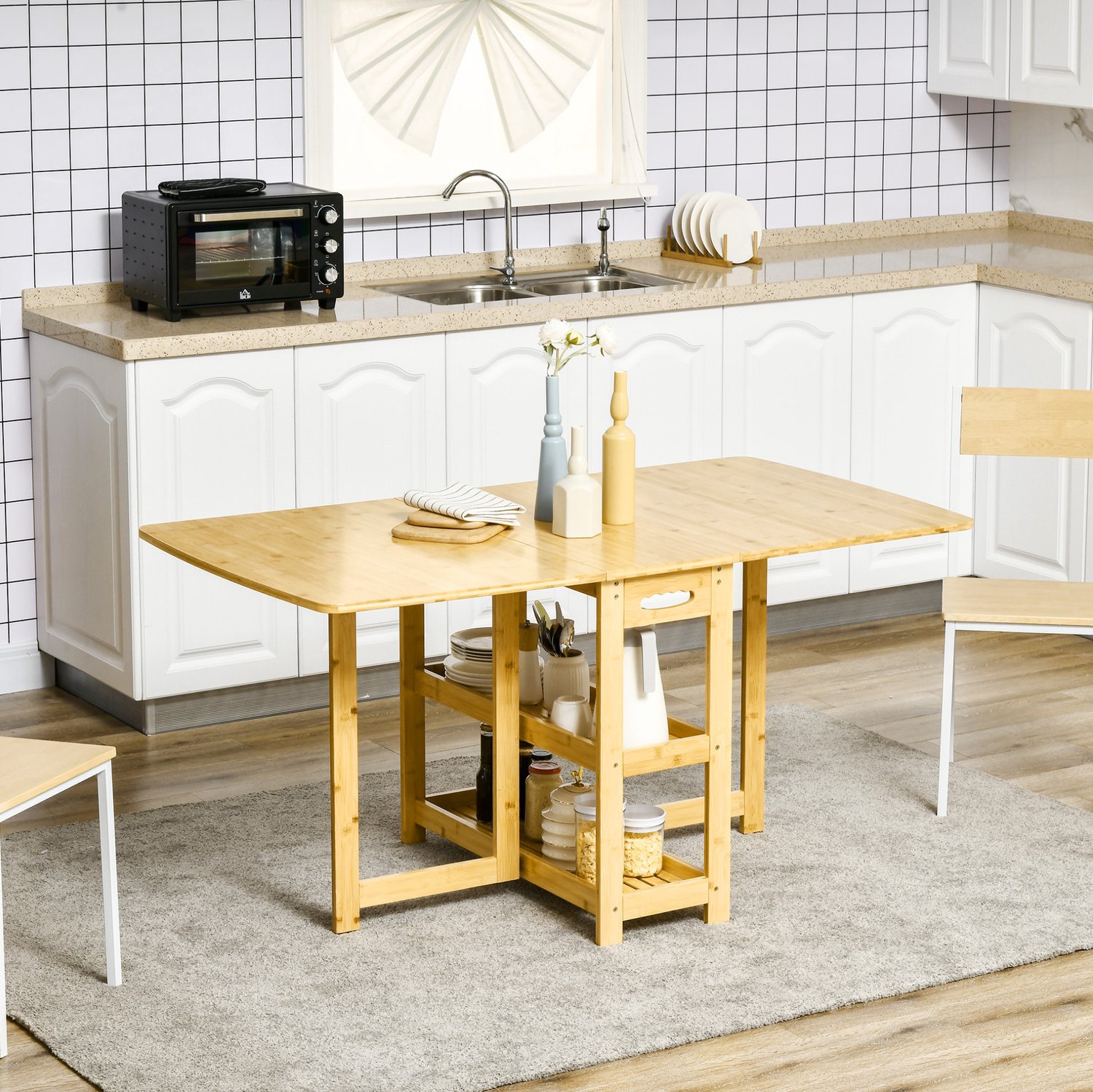 CHICFURN Eettafel - tot 6 personen - opklapbaar - 2 rekken - naturel hout
