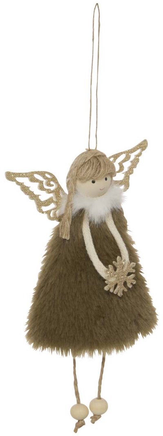 Feeric lights & Christmas Kerstboomversiering: fee in een kaki jurk, van textiel, 17 cm Vert kaki