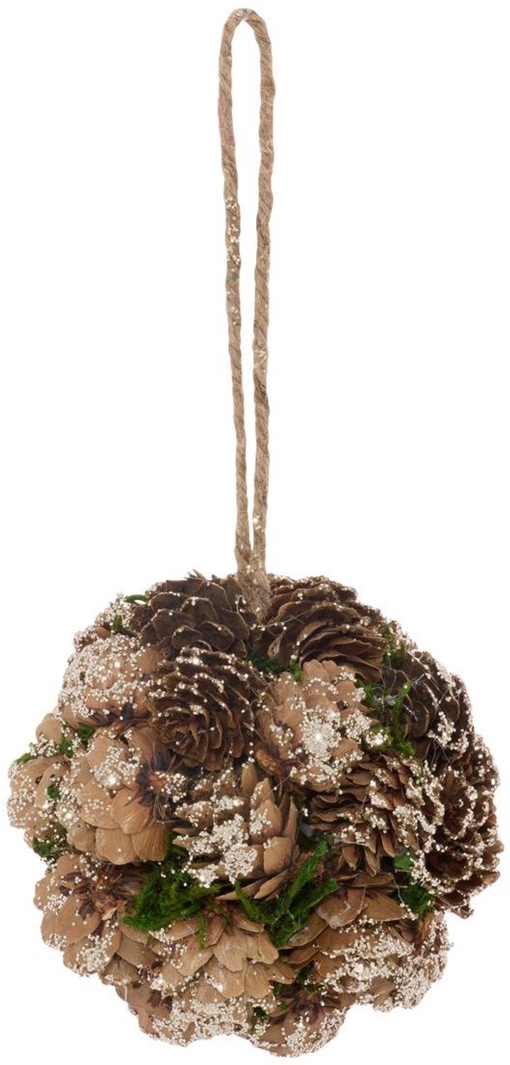 Feeric lights & Christmas Hangdecoratie van dennenhout met dennenappels en mos, diameter 9 cm Marron