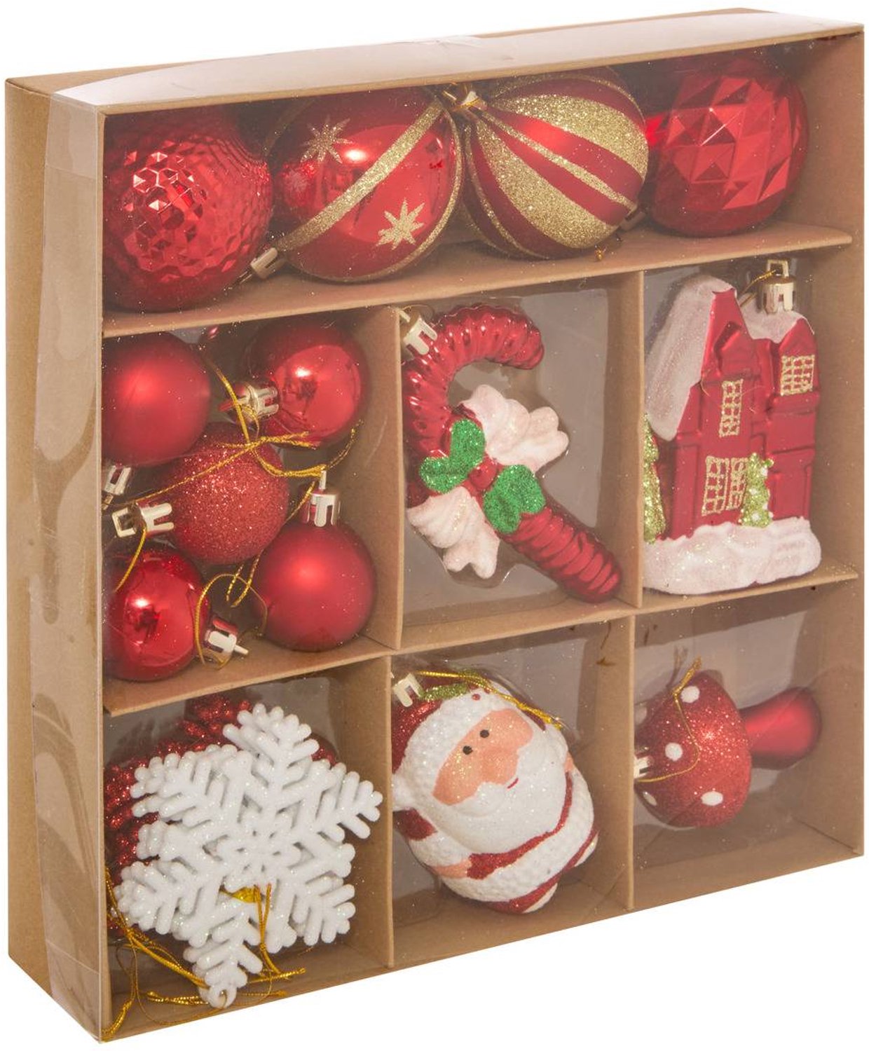 Feeric lights & Christmas Set van 20 kerstboomversieringen in traditionele kerststijl, rood en wit Multicolore