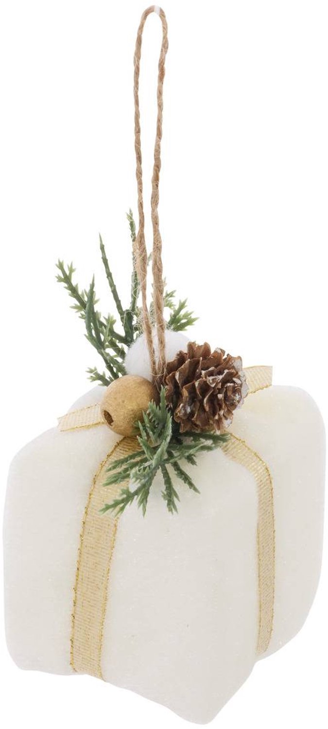 Feeric lights & Christmas Kerstboomhanger met cadeau, knuffel en bes, 6 cm Beige