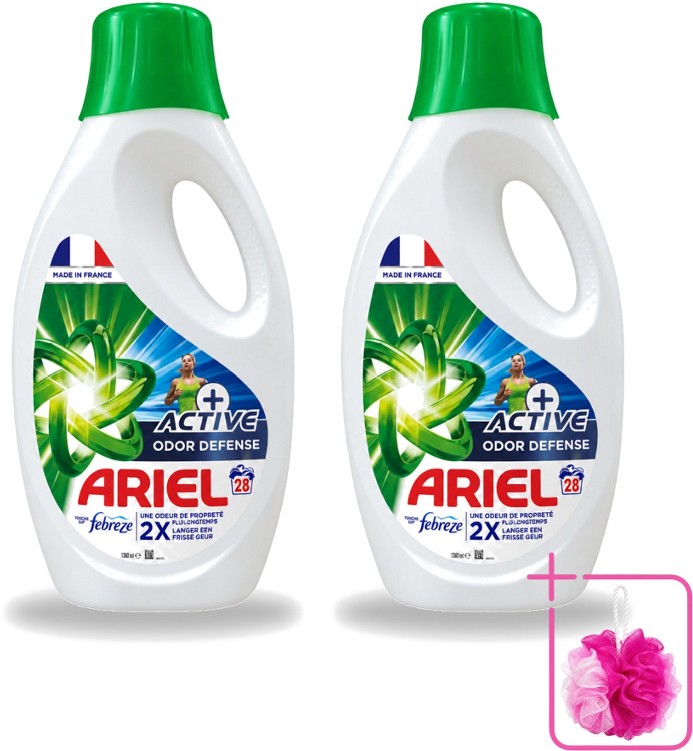 2 x Ariel – Vloeibaar Wasmiddel – Active Odor Defense – 1,26 L – 28 wasbeurten - Bulkverpakking - Geurverwijderend wasmiddel - Douchemop - Sportkleding wassen