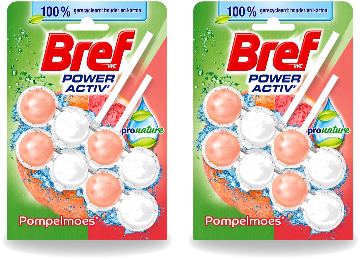 2 x Bref – Toiletblok – Pronature Pompelmoes – Duo Pack - Voordeelverpakking - 2 stuks