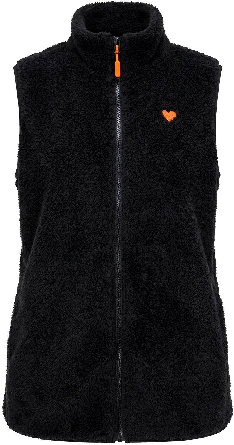 Ulla Popken - Dames - Fleece bodywarmer zacht fleece opstaande kraag mouwloos - Zwart - Maat 46+