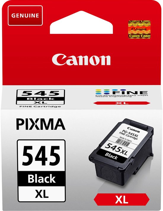 Canon PG-545XL originele zwarte inktcartridge met hoge capaciteit in witte verpakking met rode accenten.