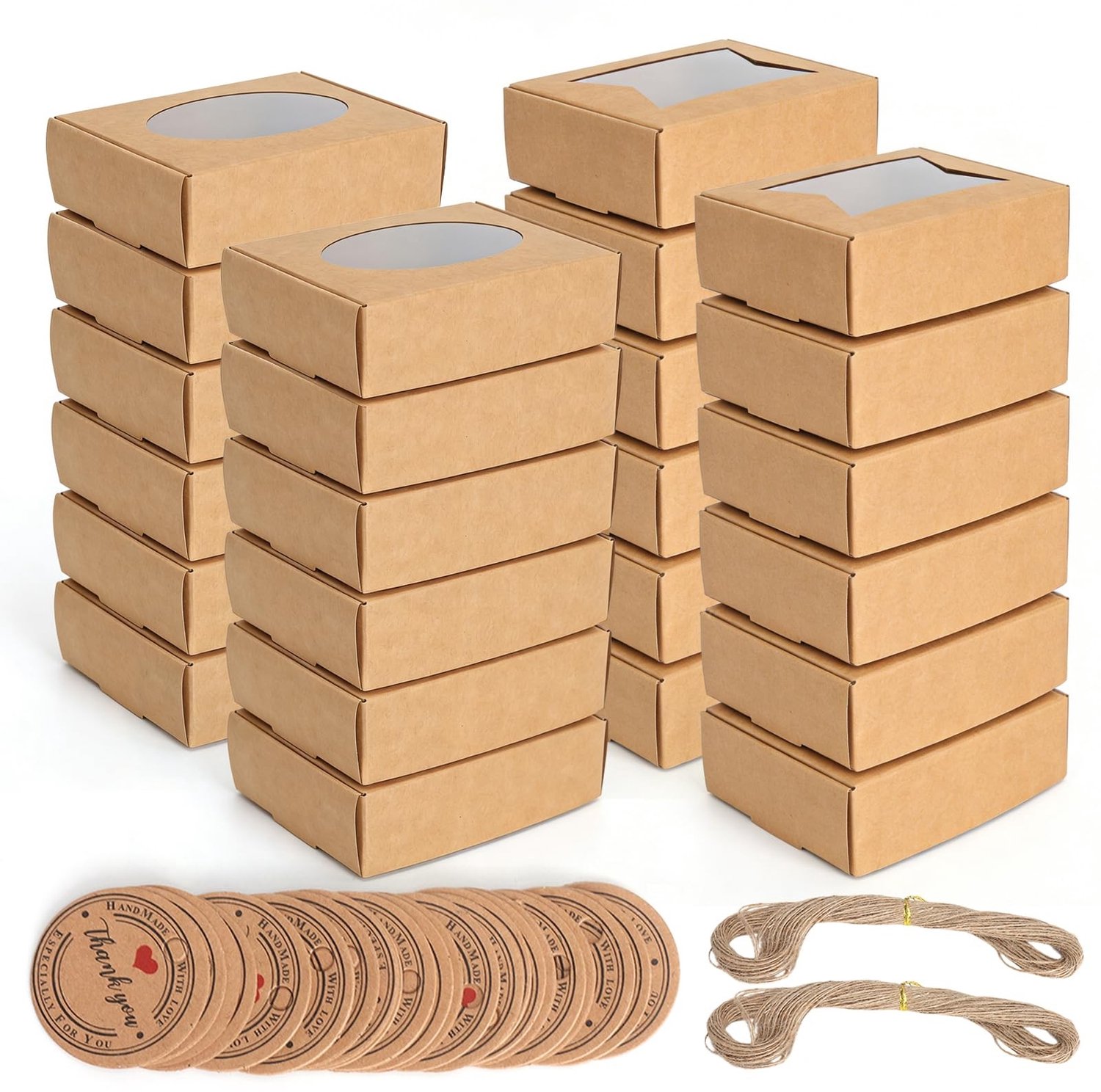 Set van 24 Herbruikbare Kraft Papieren Dozen met Kijkvenster