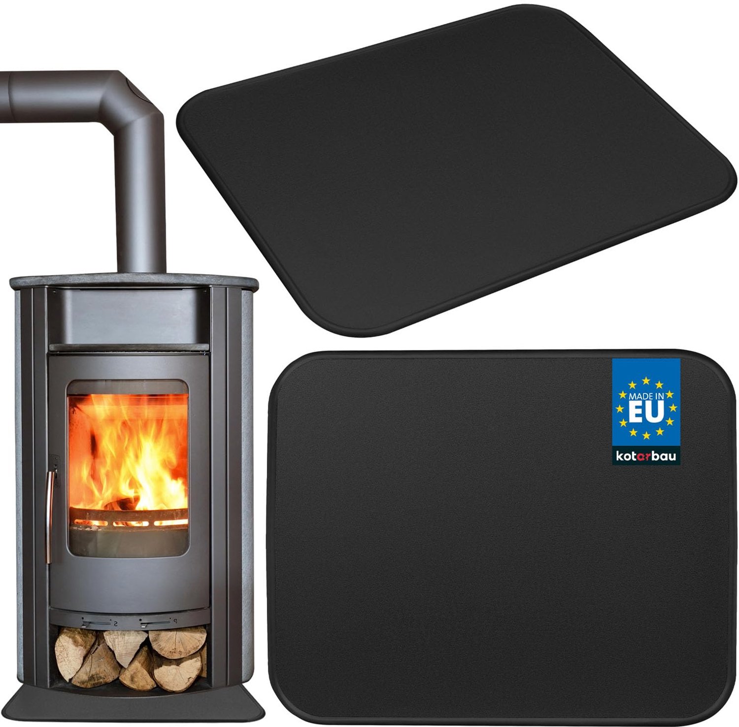 KOTARBAU® Kachel Vloerplaat 60x48 cm - Vloerplaat voor Open Haard Brandwerende Open Haard Mat - Brandvertragend Haardpad - Gepoedercoat Staal - Zwart