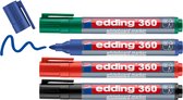 edding 360 whiteboard marker set met 4 kleuren - zwart, rood, blauw, groen - ronde punt 1,5-3 mm - ook geschikt voor flipover papier - navulbaar - cap-off technologie