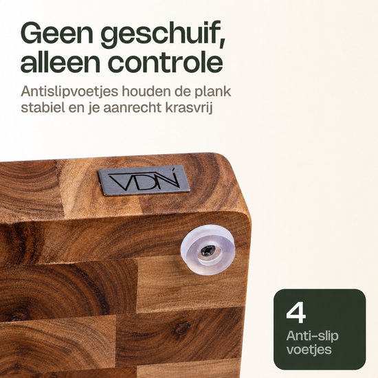 VDN Professionele Snijplank Acacia Hout met Sapgeul en Handvaten – Anti-slip Borrelplank - Hakblok Kopshout 26x38x3.5 cm — cadeau in Kookcadeaus - foto 5