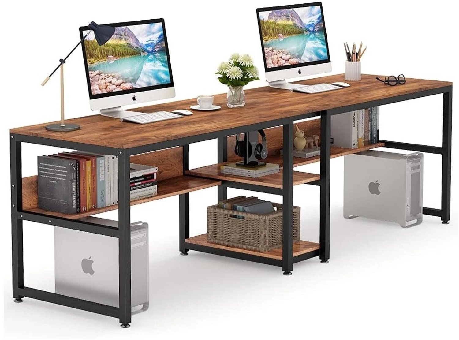 Mura Logistiek Bureau - Desk - Werktafel - Computertafel - Computerbureau - Thuiswerkplek - Werkplek Voor 2 - 4 Opberg Planken