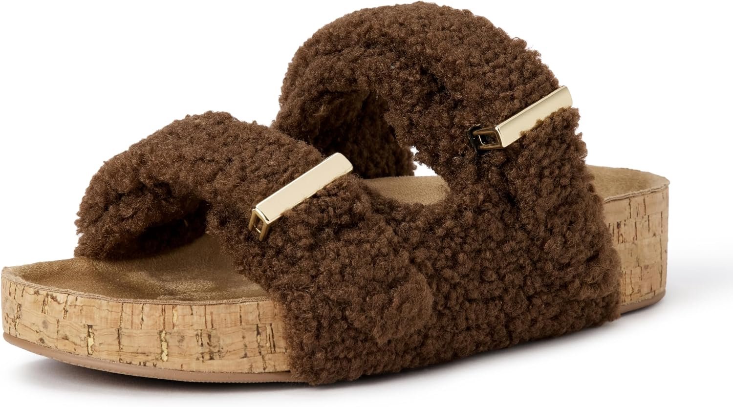 Dames Slippers met Kunstlamswol en Kurken Zool Bruin