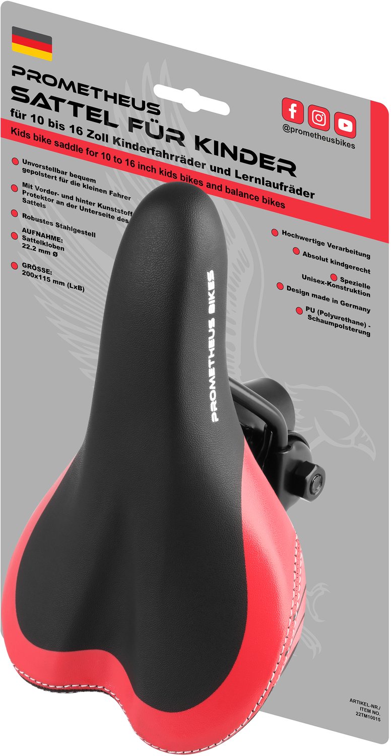 Premium Kinderfietszadel - 10-12-14-16 inch - Met klem 22,2 mm - Rood