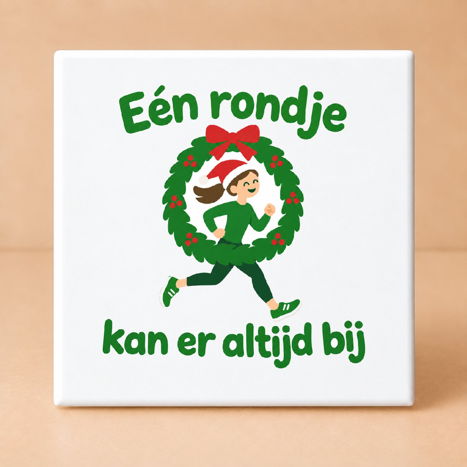 Bedruk King Minimalistische Hardlopers tegen de feestdagenkilo’s Tegel – Scandinavische Wanddecoratie voor Loopsportliefhebbers - 11 x 11 cm Wit