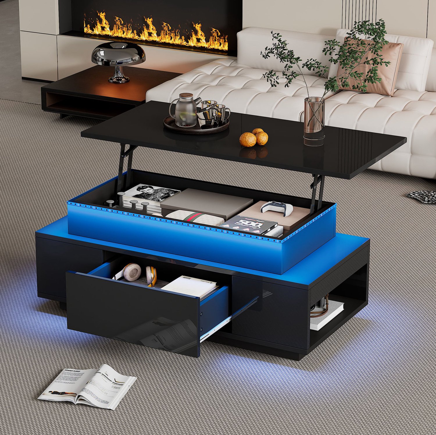 CHICFURN Salontafel - Hoogteverstelbaar - Opbergruimte - Met lade - Zwart