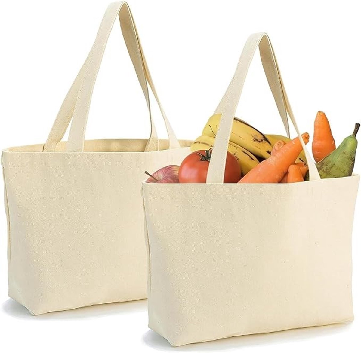 PolkaHome 2 stuks canvas draagtassen 45x35 cm herbruikbare boodschappentas voor DIY, winkelen en cadeau