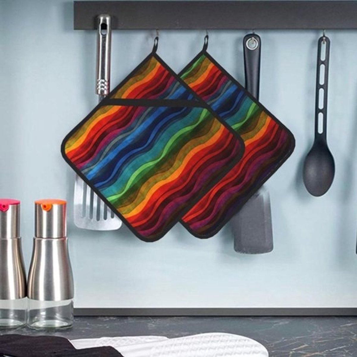 Pannenlappen met zak - Ovenwanten Onderzetter - Keukenwerk - Hittebestendig - 20 x 20 cm - Zwart