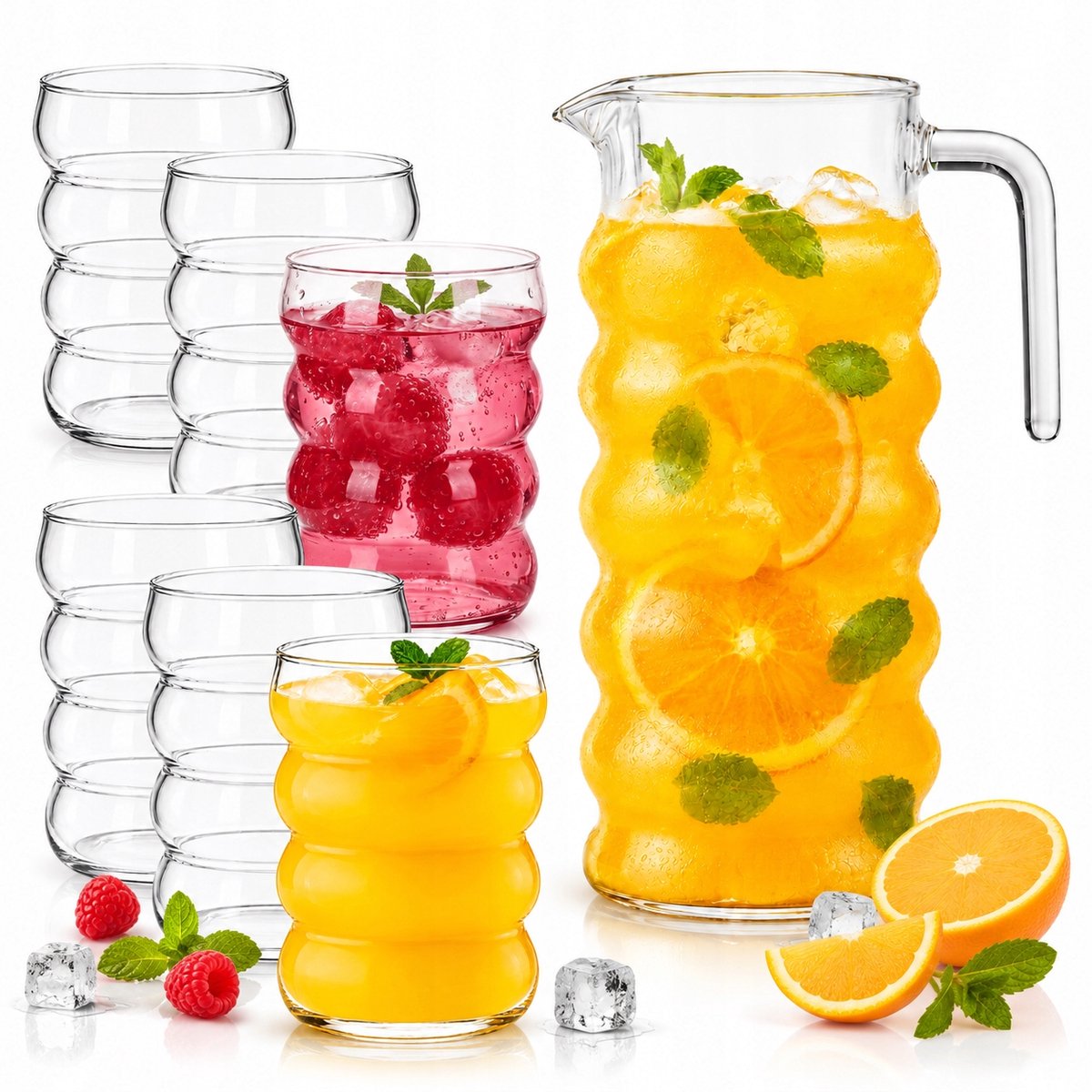 Set Karaffen 1L met 6 Glazen 350ml - Stijlvol en Praktisch