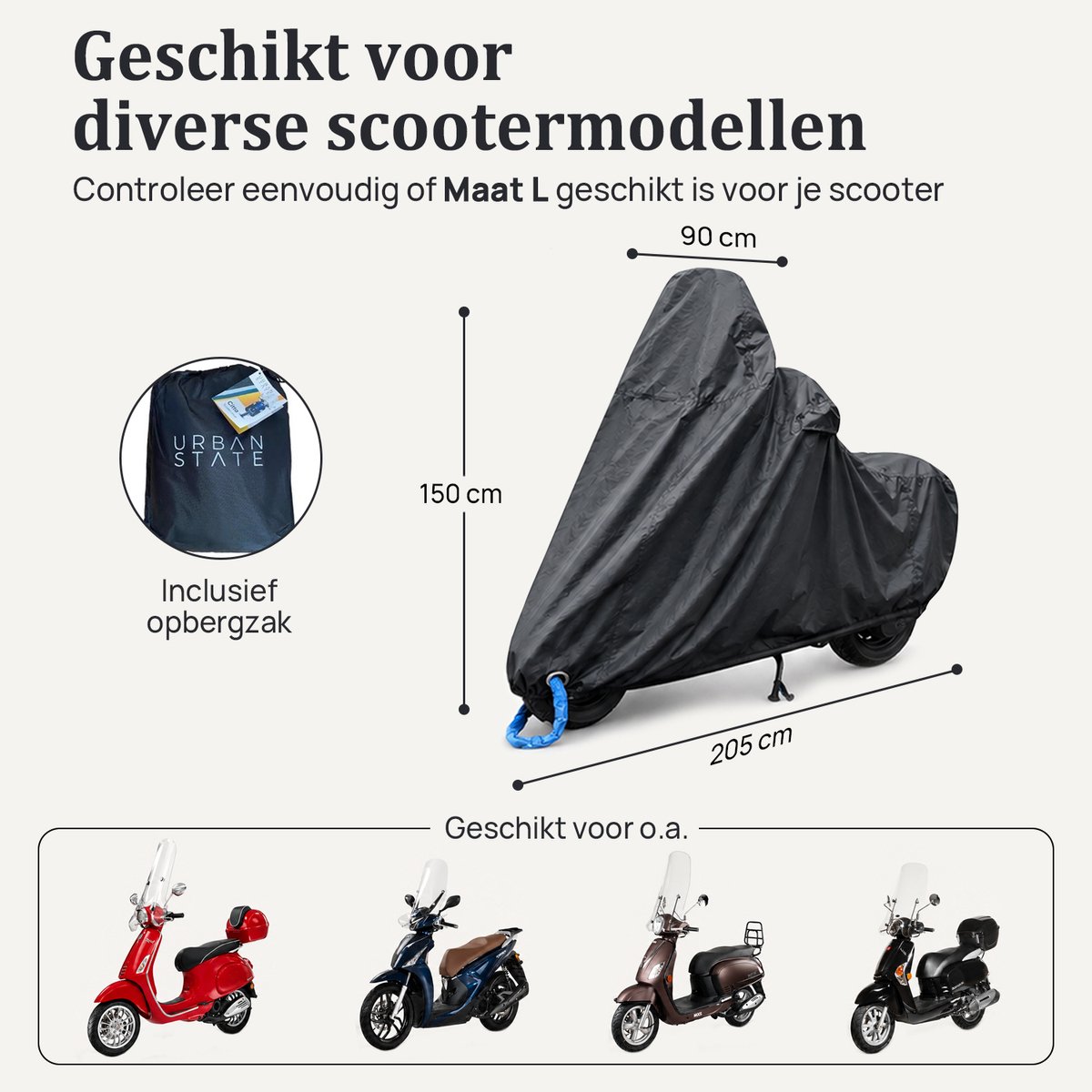 Scooterhoes met windscherm - maat L - waterdicht - scooter hoes - voor Vespa, Fiddle, Peugeot, Piaggio – foto 4