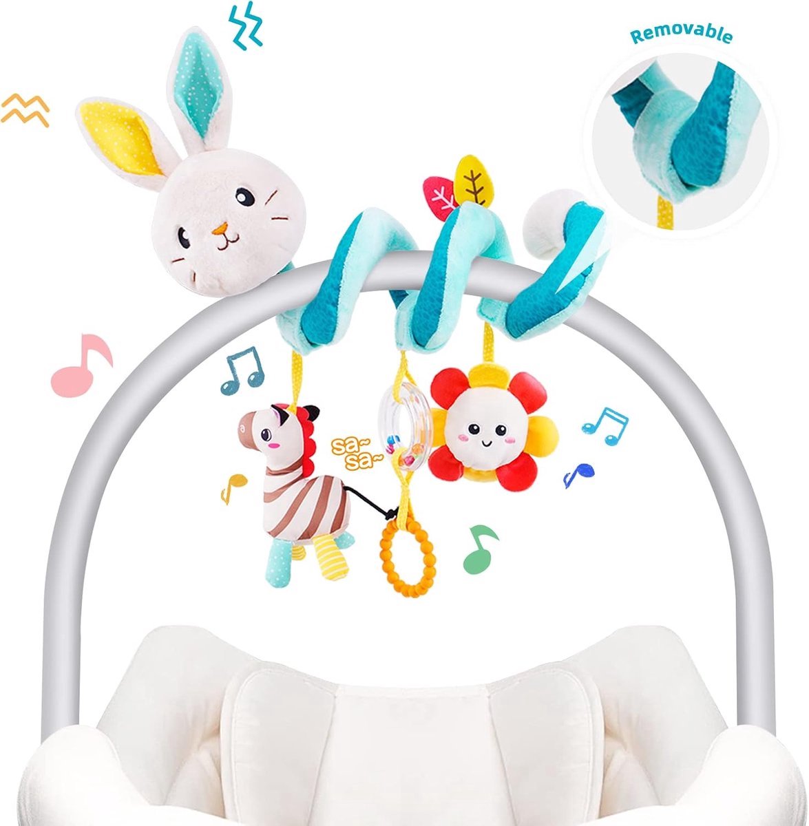 casalora Baby speelgoed Zachte Knuffel Spiraal Activiteitenspeelgoed, Konijnendier Wiegmobiel met Ramelaars en BB-geluid Wandelspeelgoed Ophangspeelgoed, geschikt voor sensorische ontwikkeling van baby's 0-18 maanden
