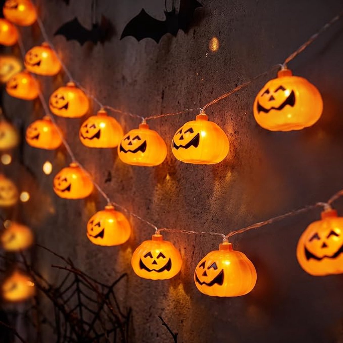 Halloween Lichtsnoer - Halloween Decoratie Licht - 3M - 20 Pompoen Lampjes - Slingerverlichting - LED-verlichting -Verlichting op batterij - Decoratieve lampjes, perfect voor Halloween