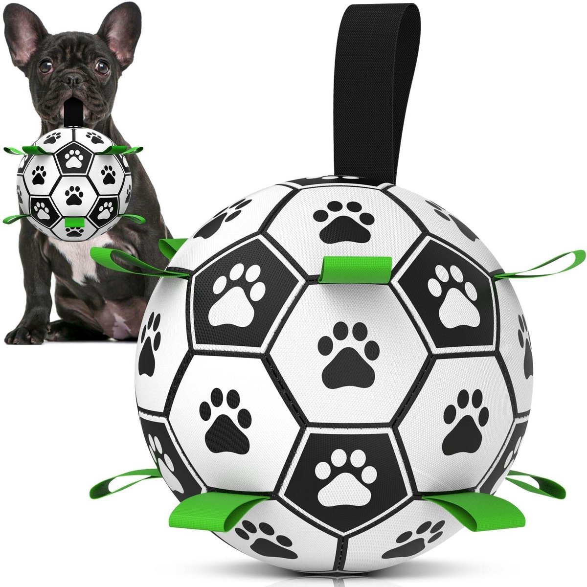Casalora Voetbal Hondenspeelgoed -Interactief Hondenspeelgoed Met Stevig Nylon Touw - Duurzaam PU en Rubber Materiaal - Geschikt voor Trek- en Zoekspellen - Perfect voor Middelgrote tot Grote Honden - Binnen en Buiten Gebruik