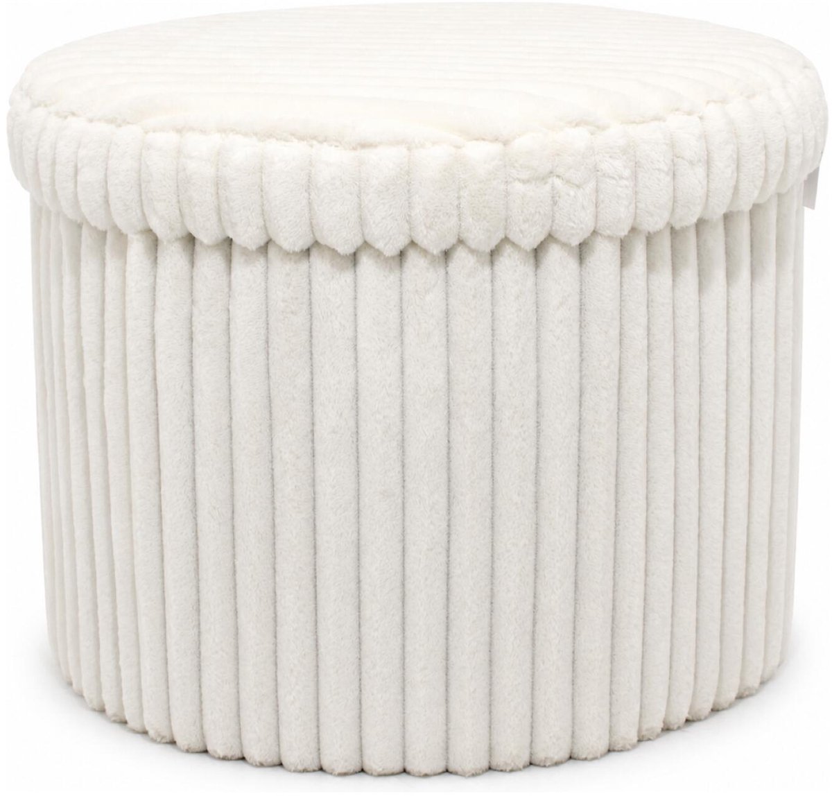 Home & Styling Poef - wit - 52 x 32 cm - mdf/polyester - hocker - opbergbox - opvouwbaar - rond - max 80 kilo