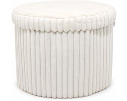 Home & Styling Poef - wit - 52 x 32 cm - mdf/polyester - hocker - opbergbox - opvouwbaar - rond - max 80 kilo
